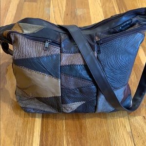 Vintage Brown Leather Patchwork Bag